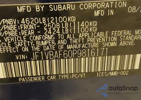 2023 Subaru Wrx Premium из США, поврежденный, VIN JF1VBAF60P9816171